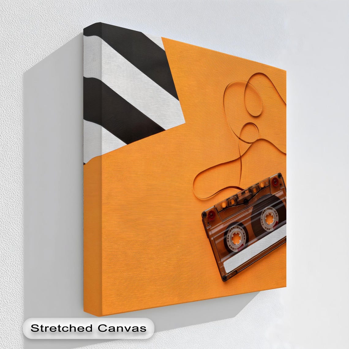 Retro Cassette Tape Bold Orange Background 80s Music Room Poster