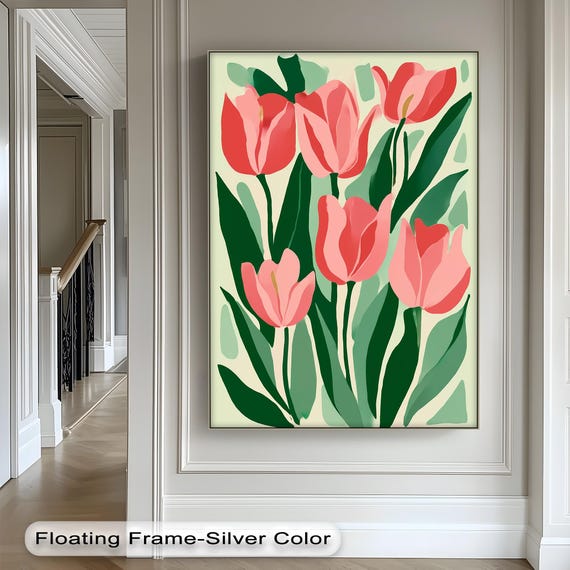 Pink Tulips Canvas Print Modern Botanical Wall Art
