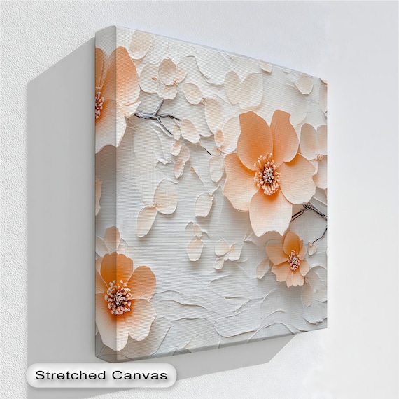 Peach and Cream Textured Floral Bloom Elegant Canvas Art Poster