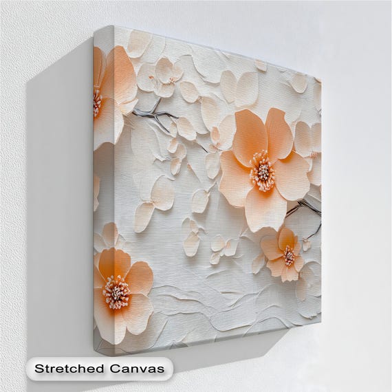 Peach Blossom Canvas Art 3d Floral Print With Gold Floating Frame
