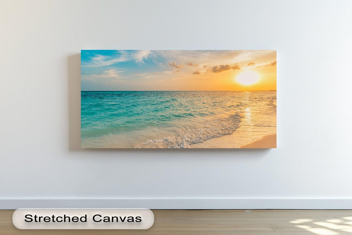 Golden Hour Ocean Sunset Over Turquoise Waves Beach Wall Poster