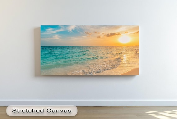 Golden Hour Ocean Sunset Over Turquoise Waves Beach Wall Poster
