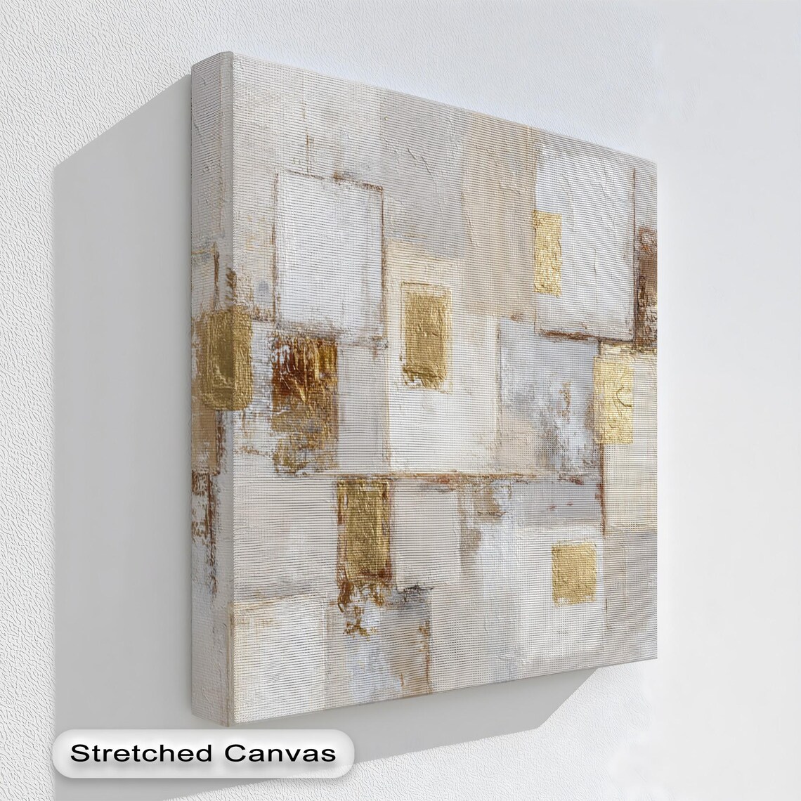 Neutral Geometric Canvas Wall Art Gold Accent Abstract Painting