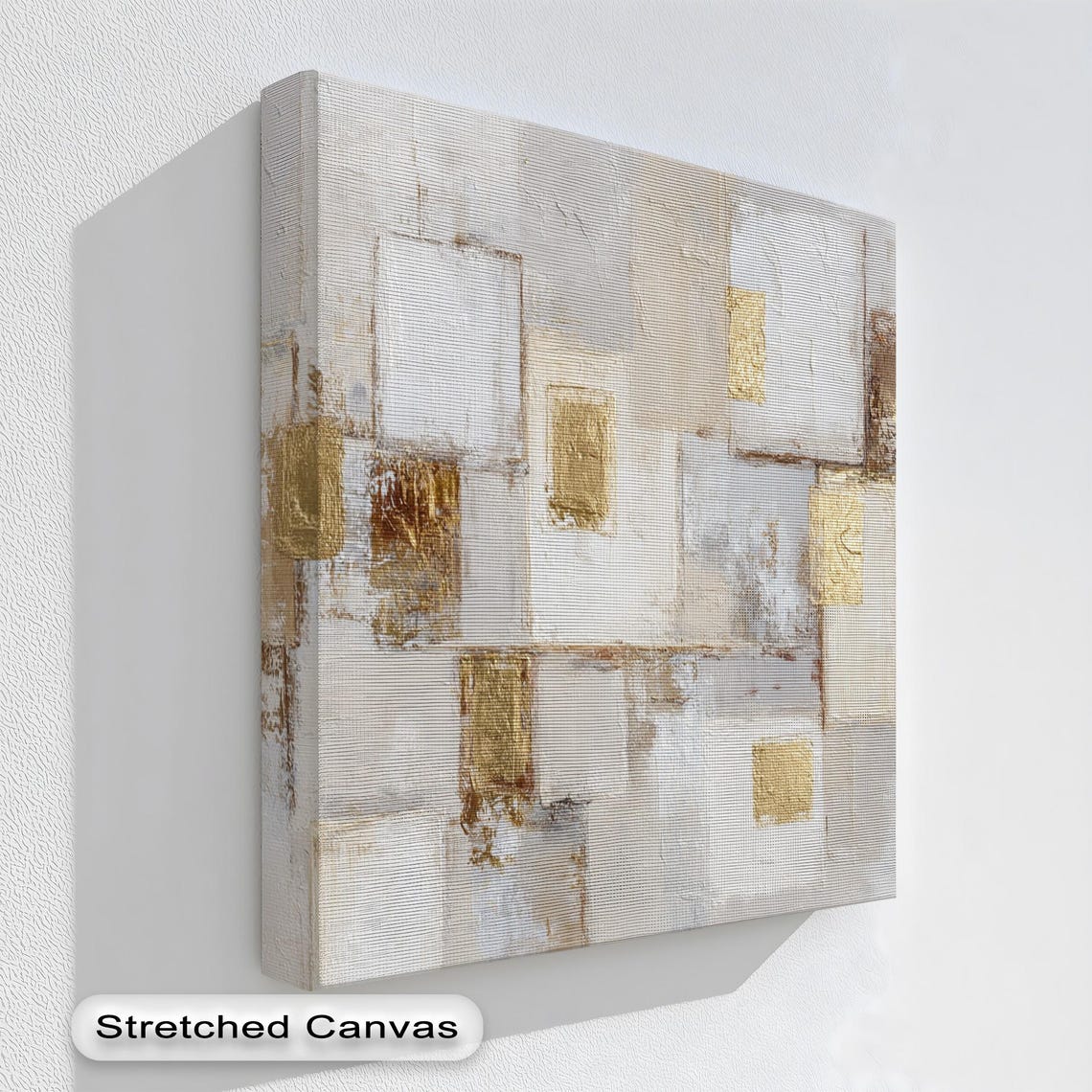 Neutral Geometric Gold Accent Abstract Minimalist Canvas Poster
