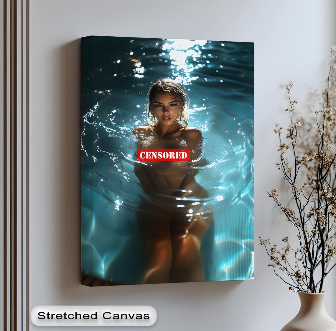 Censored Moody Blue Water Woman Portrait Bold Statement Art Poster