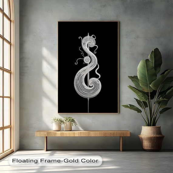 White Spiral Treble Clef On Black Minimalist Modern Music Room Wall Poster