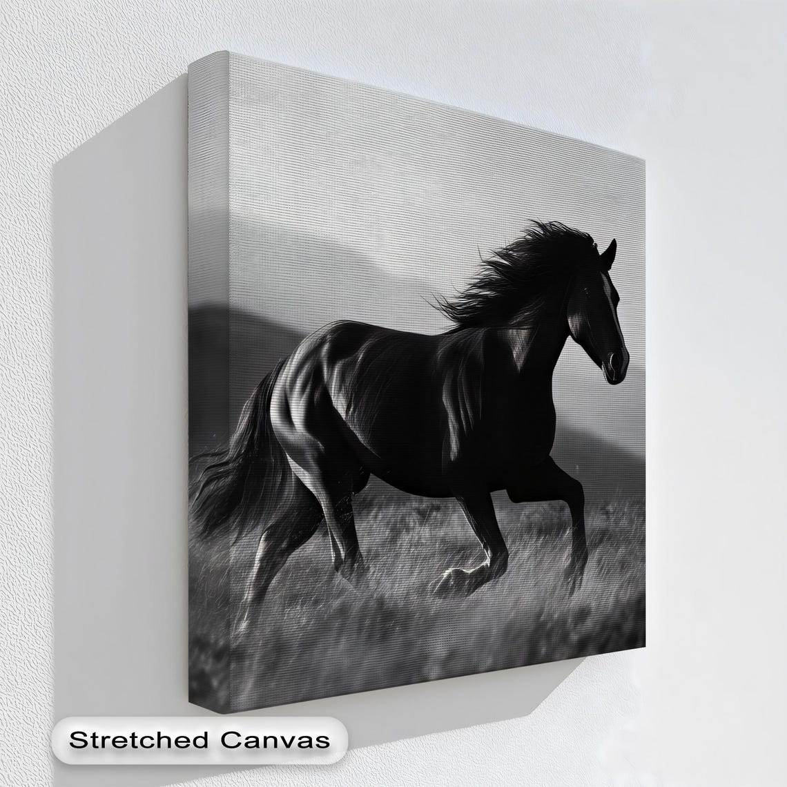 Black Stallion Galloping Monochrome Fine Art Equine Photography Print