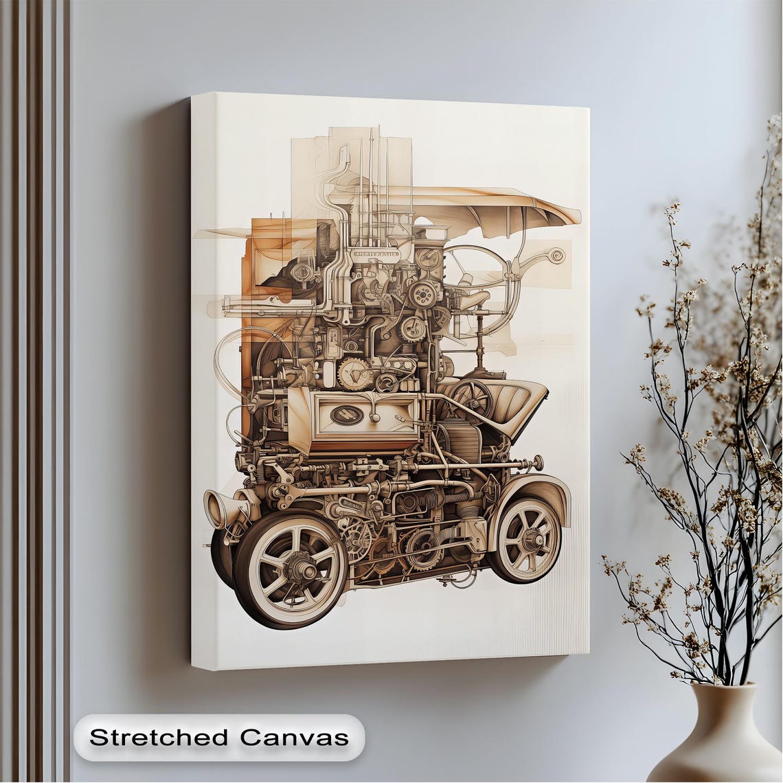 Steampunk Vintage Automobile Intricate Gear Machinery Canvas Poster