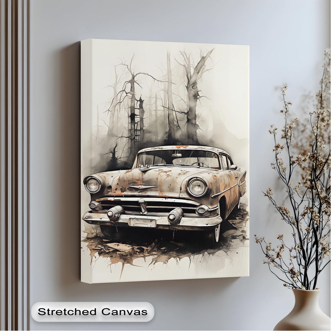 Rustic Abandoned Vintage Car Forest Weathered Patina Art Poster
