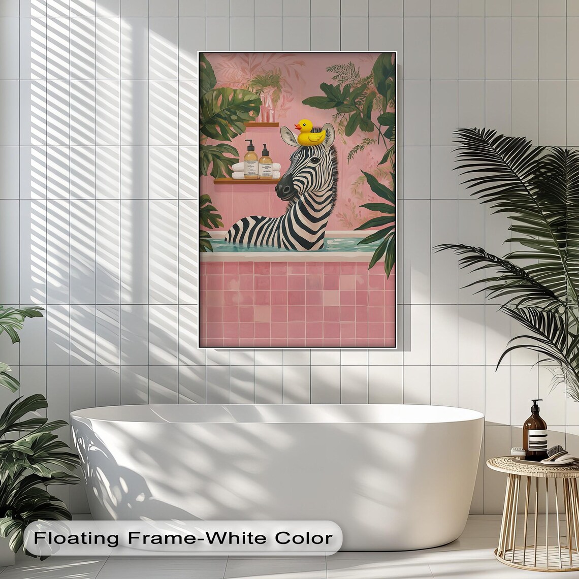 Whimsical Zebra Bath Art Funny Bathroom Jungle Decor