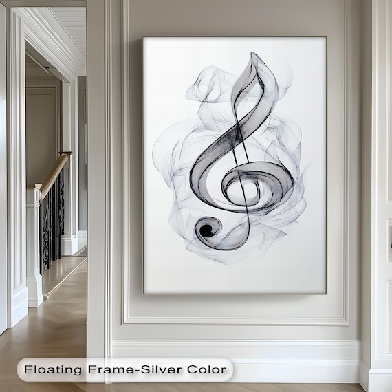 Smoky Treble Clef Elegant Music Room Decor Minimal Black Art Poster