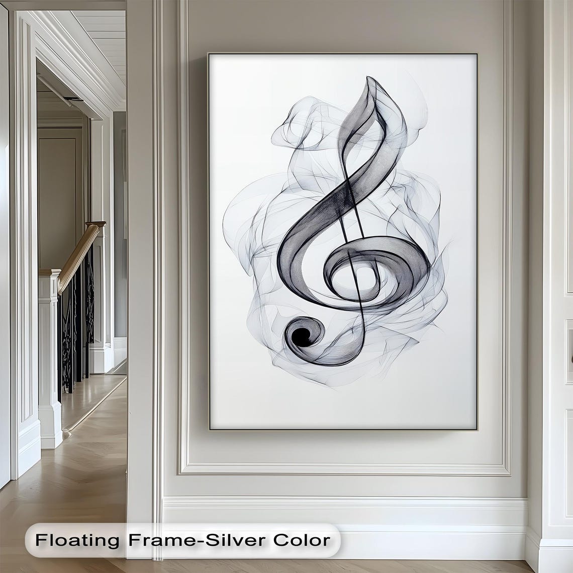 Smoky Treble Clef Elegant Music Room Decor Minimal Black Art Poster