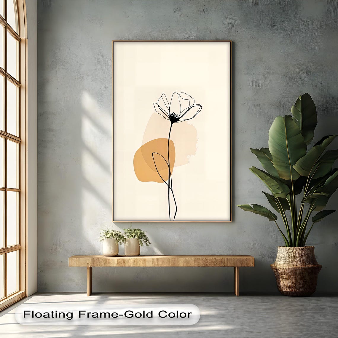 Minimalist Line Art Flower Beige Abstract Botanical Decor Poster