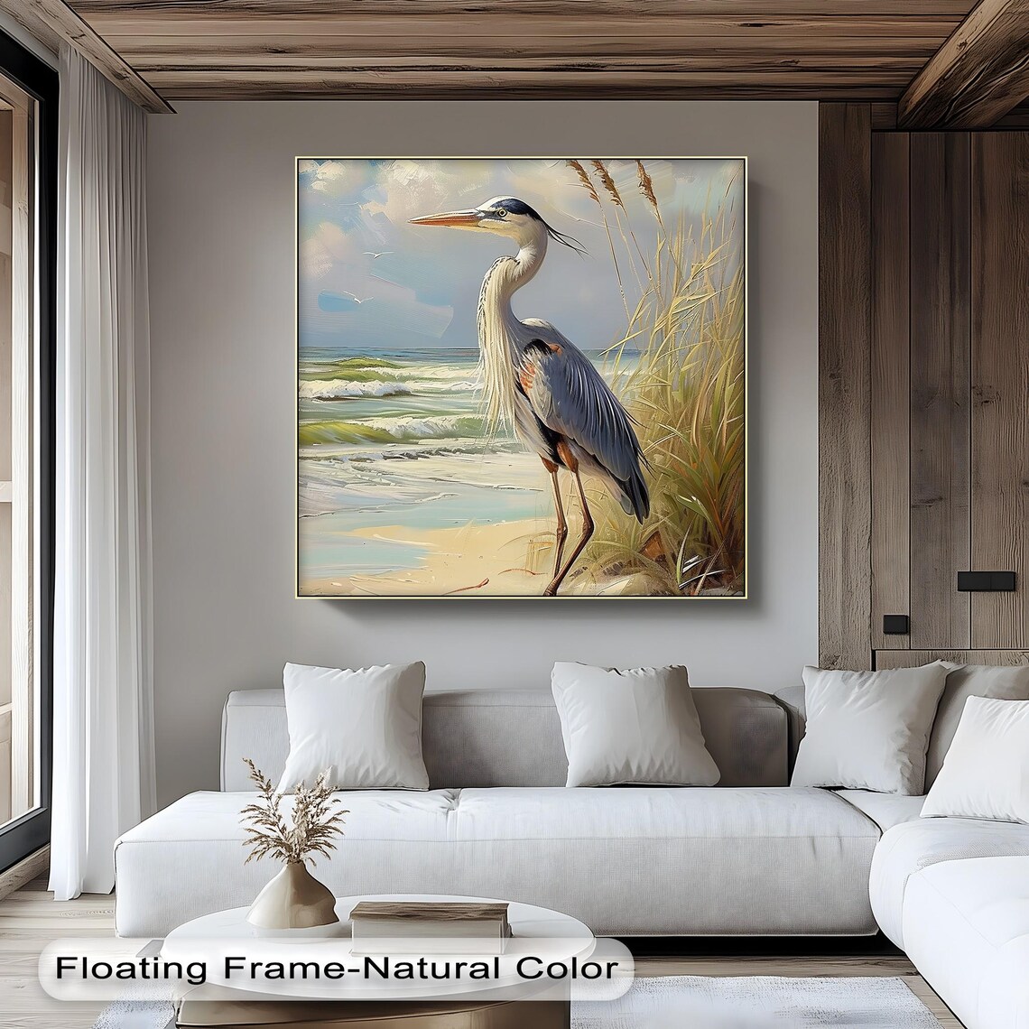 Heron Coastal Art Print, Elegant Beach Bird