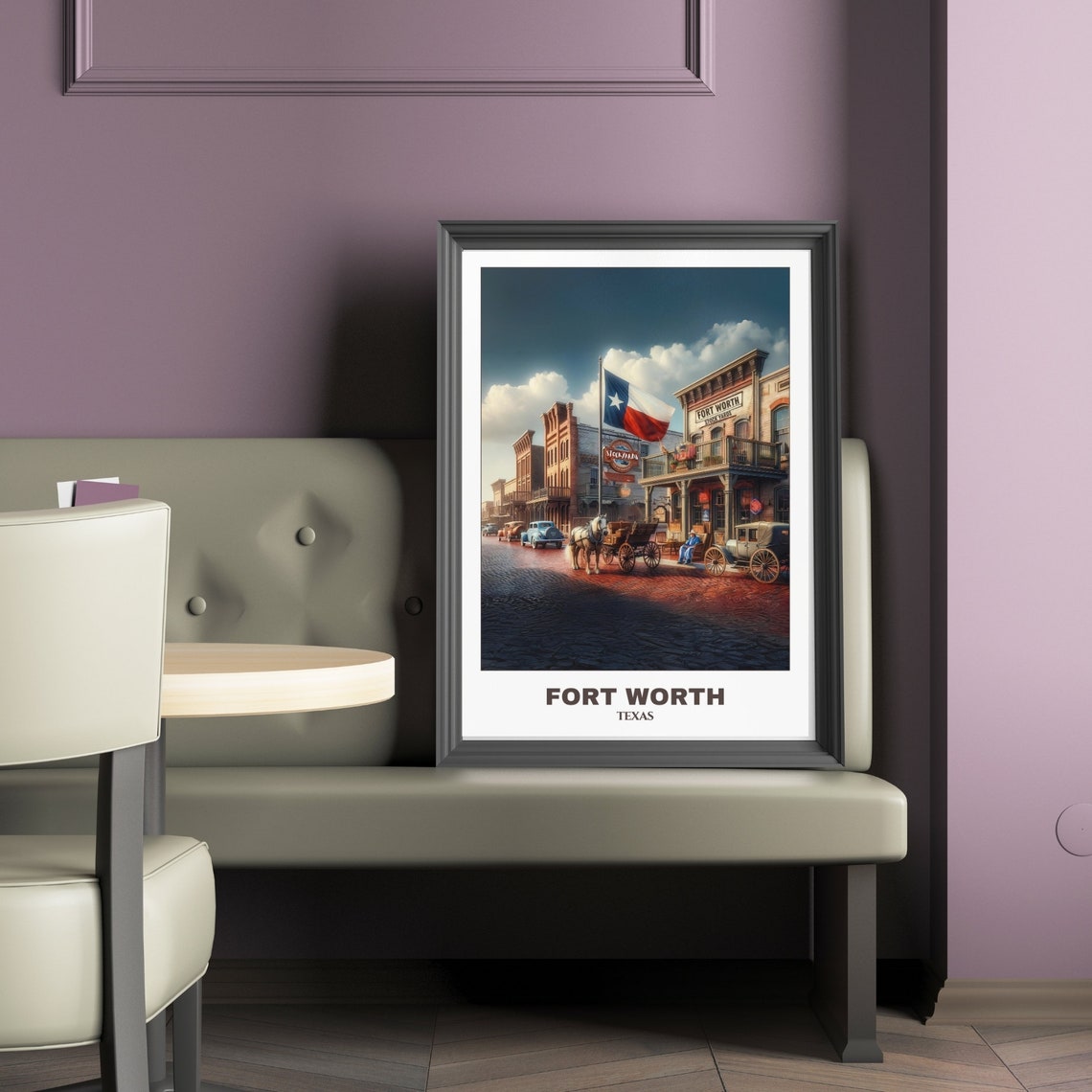Fort Worth Texas Stockyards Brick Street Texas Flag Scene Poster - Image 2