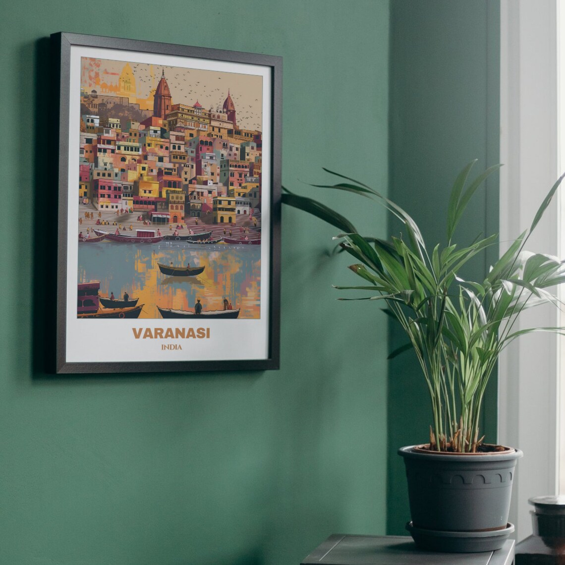 Varanasi India Sunset Cityscape River Boats Sky Travel Poster - Image 5
