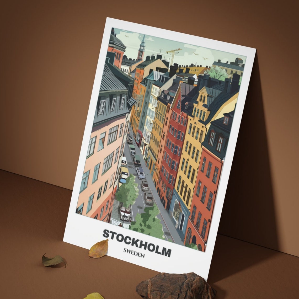 Stockholm Sweden Elevated Street View Colorful Old Buildings Poster - Image 3