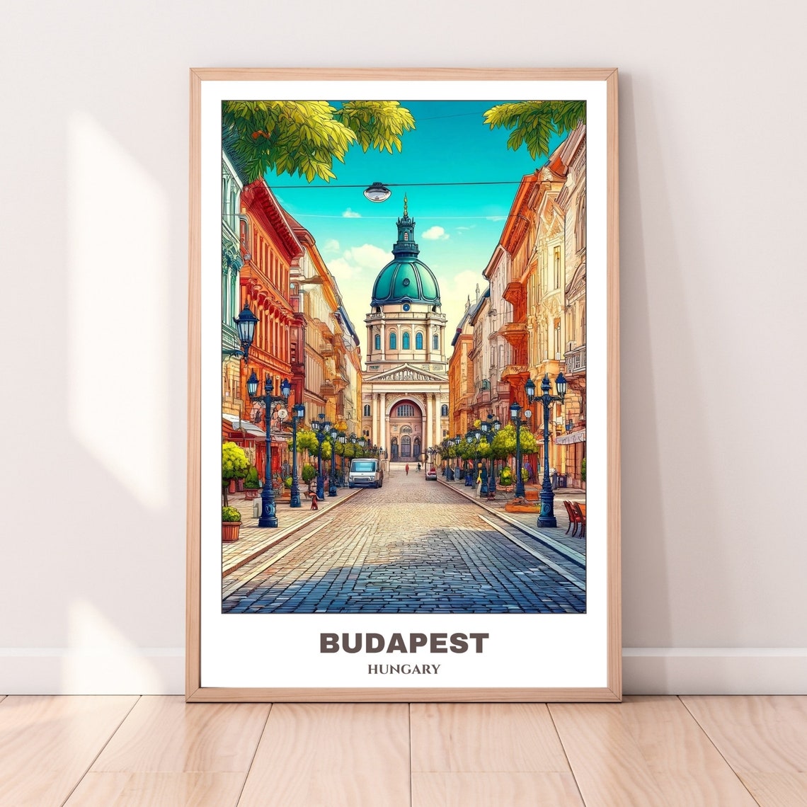 Budapest Hungary Historic Basilica Cobbled Street Summer Day Poster - Image 4