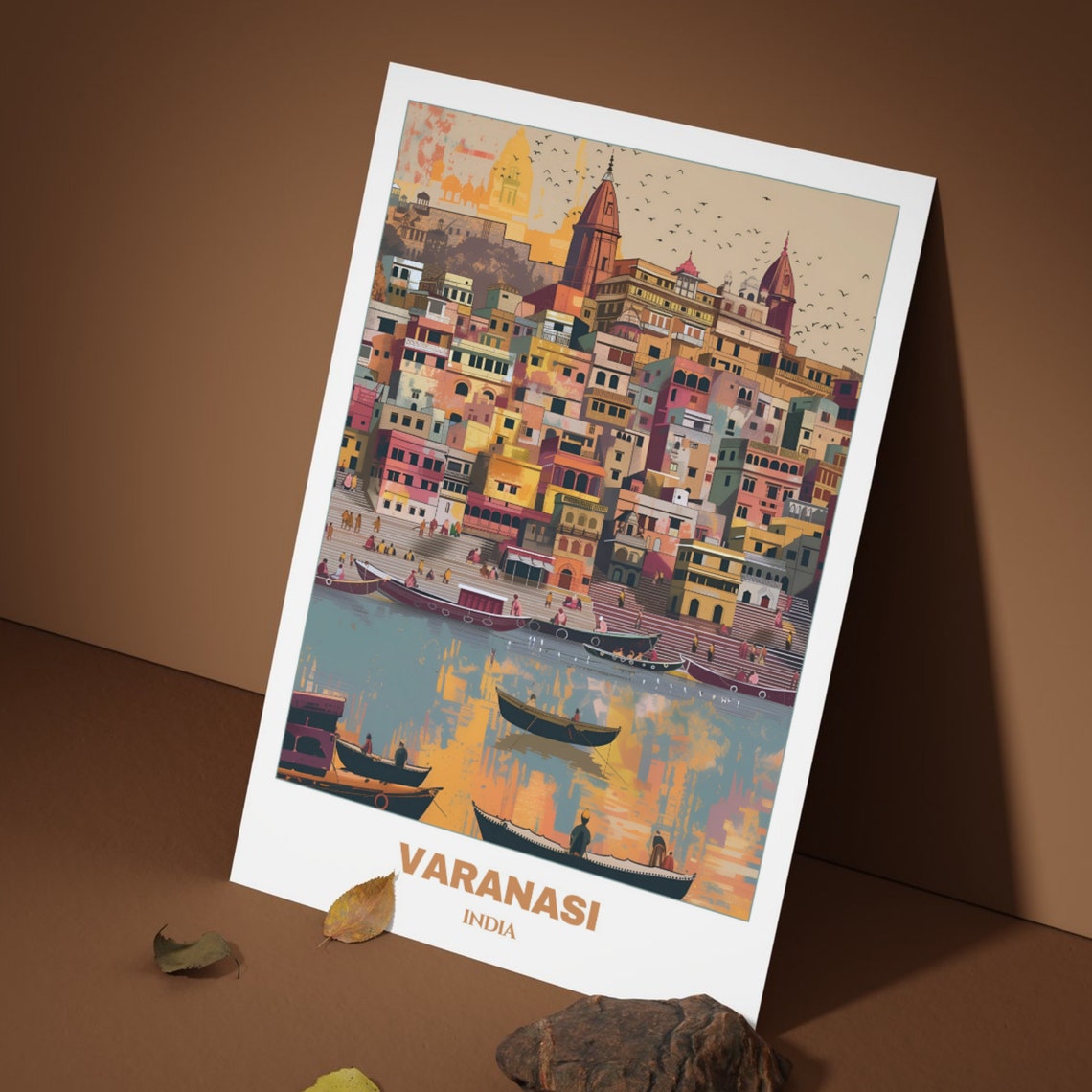 Varanasi India Sunset Cityscape River Boats Sky Travel Poster - Image 4
