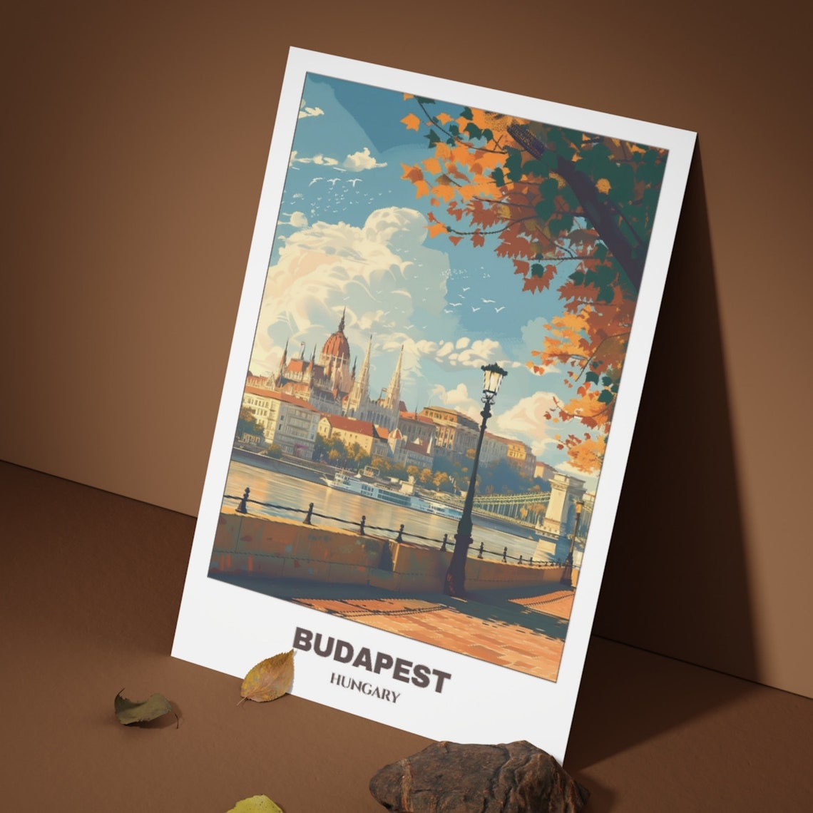 Budapest Hungary Autumn Embankment Parliament Across Danube Poster - Image 3