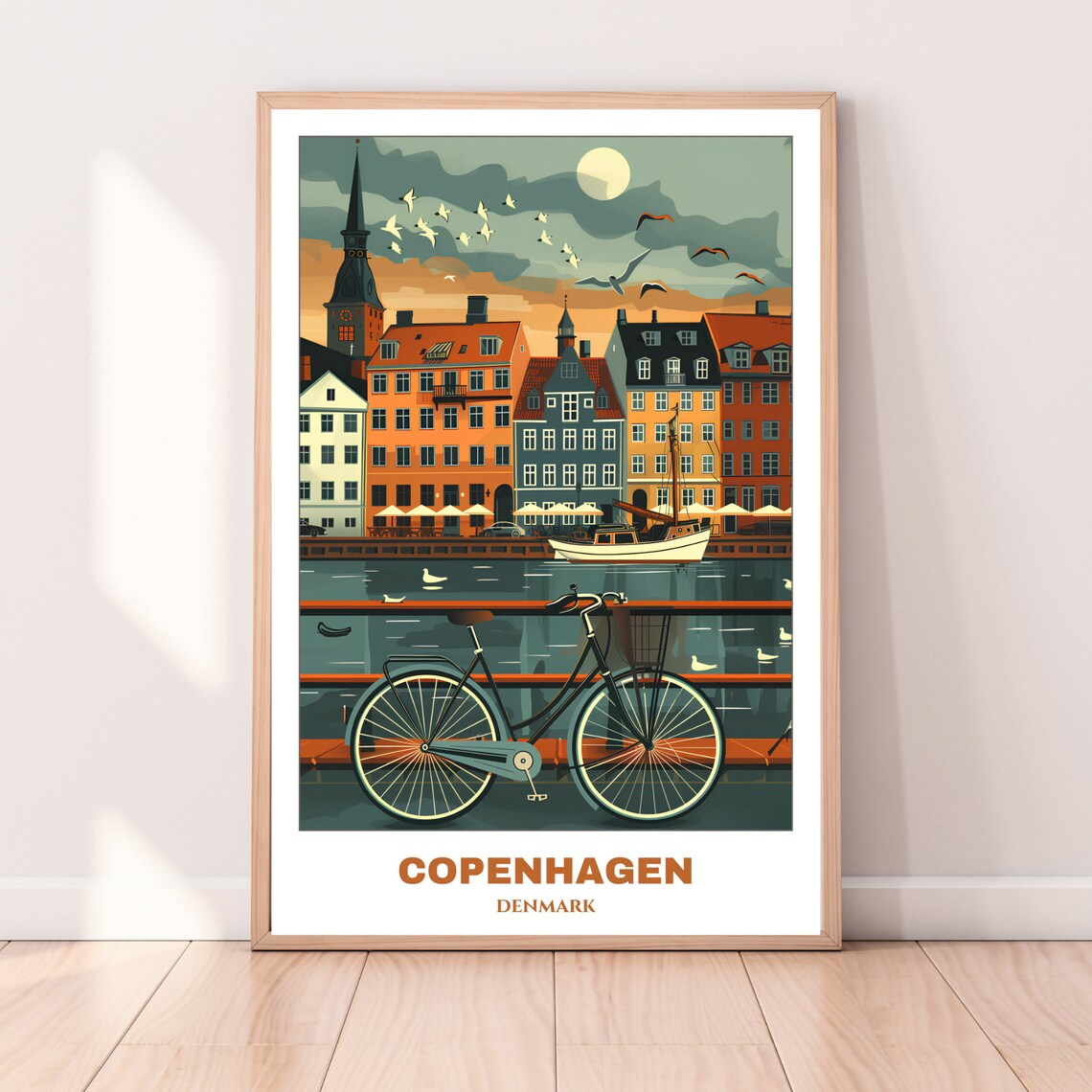 Copenhagen Nyhavn Waterfront Colorful Houses Bicycle Scene Poster - Image 3
