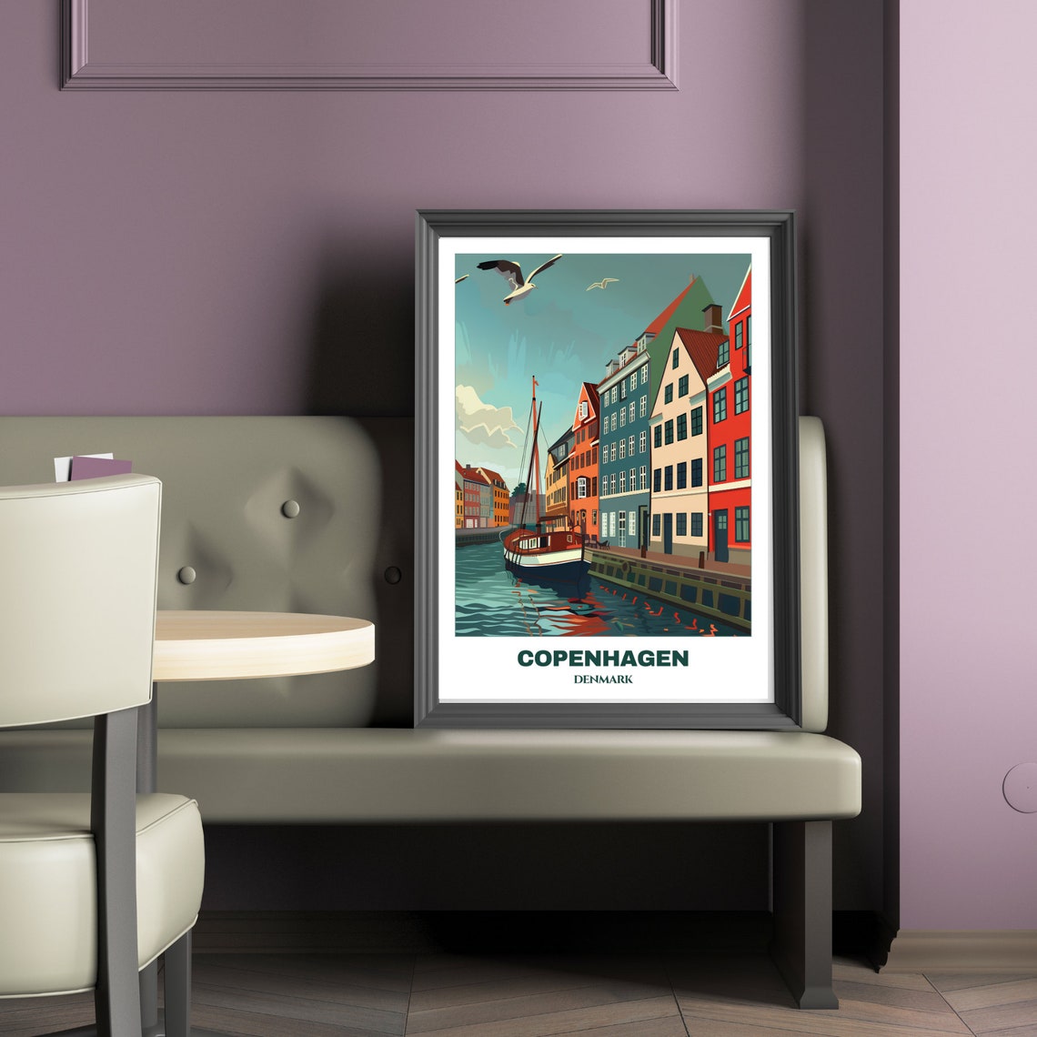 Copenhagen Nyhavn Wooden Ship Seagulls Colorful Waterfront Poster - Image 2