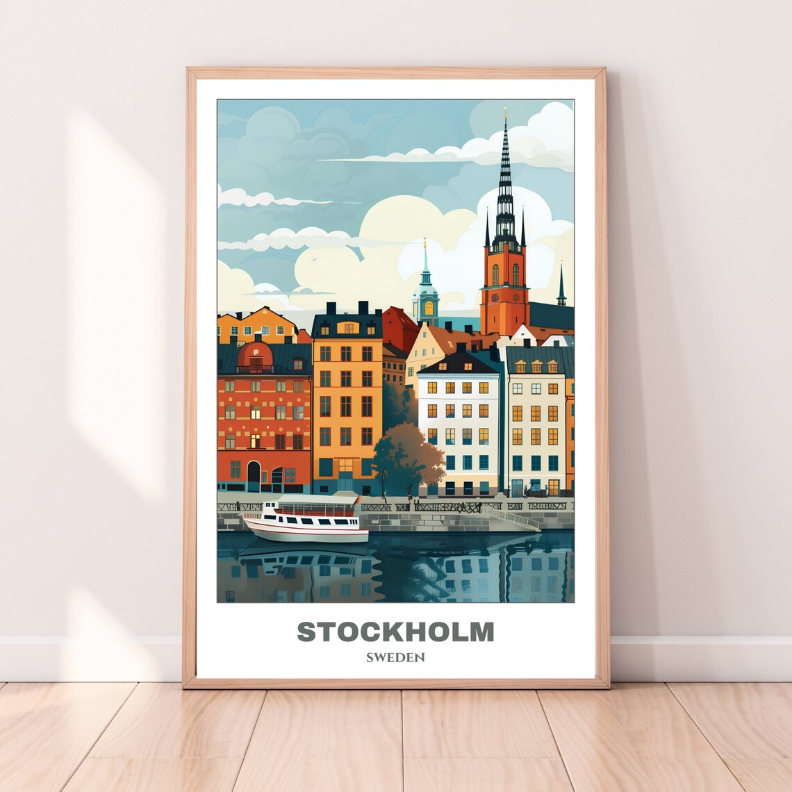 Stockholm Sweden Historic Waterfront Row Church Spire Ferry Poster - Image 4