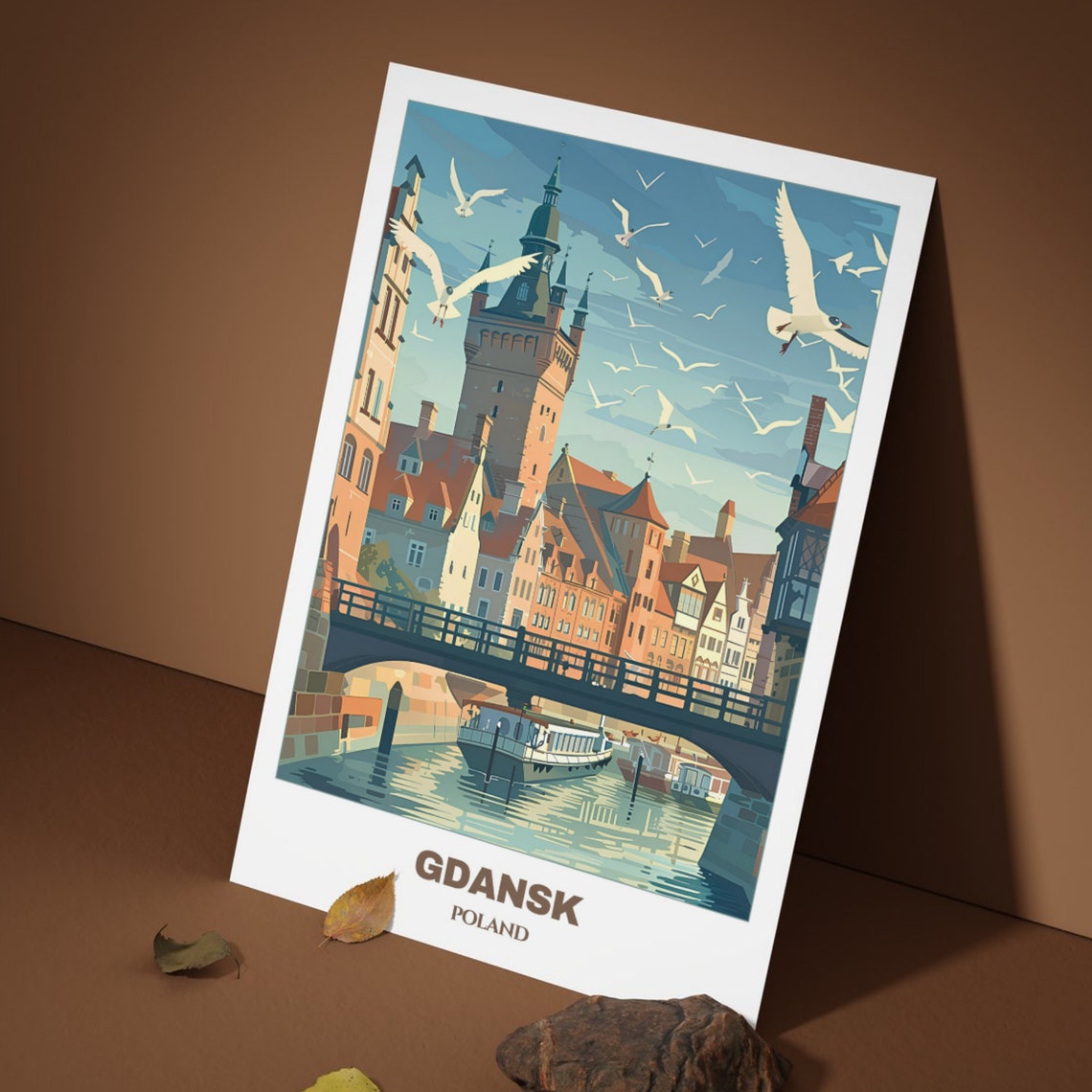 Gdansk Canal Bridge Historic Town Ferry Boat Seagulls Poster - Image 3