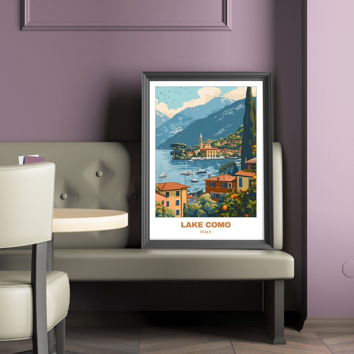 Scenic Lake Como Italy Harbor Sailboats Church Spire Travel Poster - Image 2