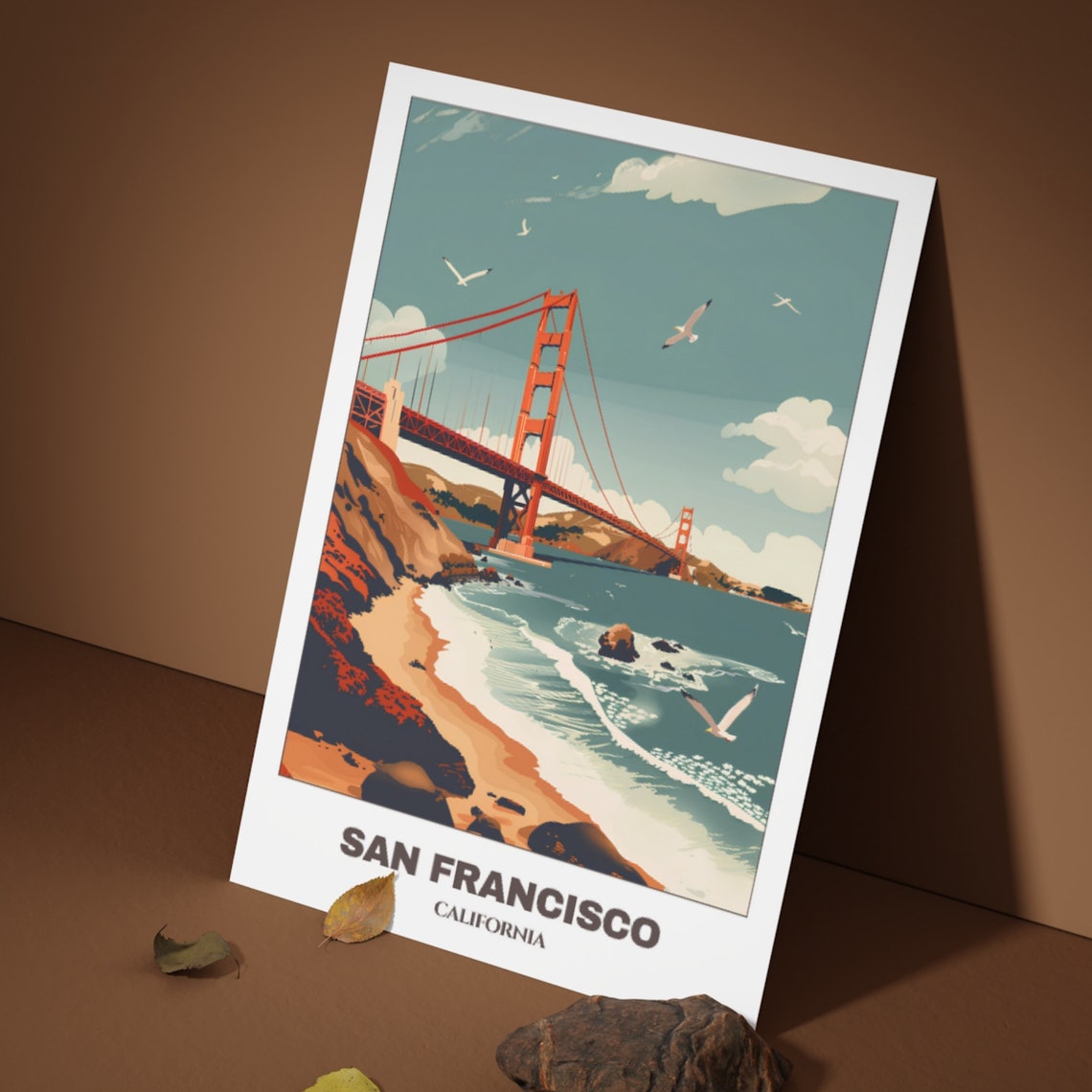 San Francisco Golden Gate Bridge Beach Vintage Style Travel Poster - Image 3