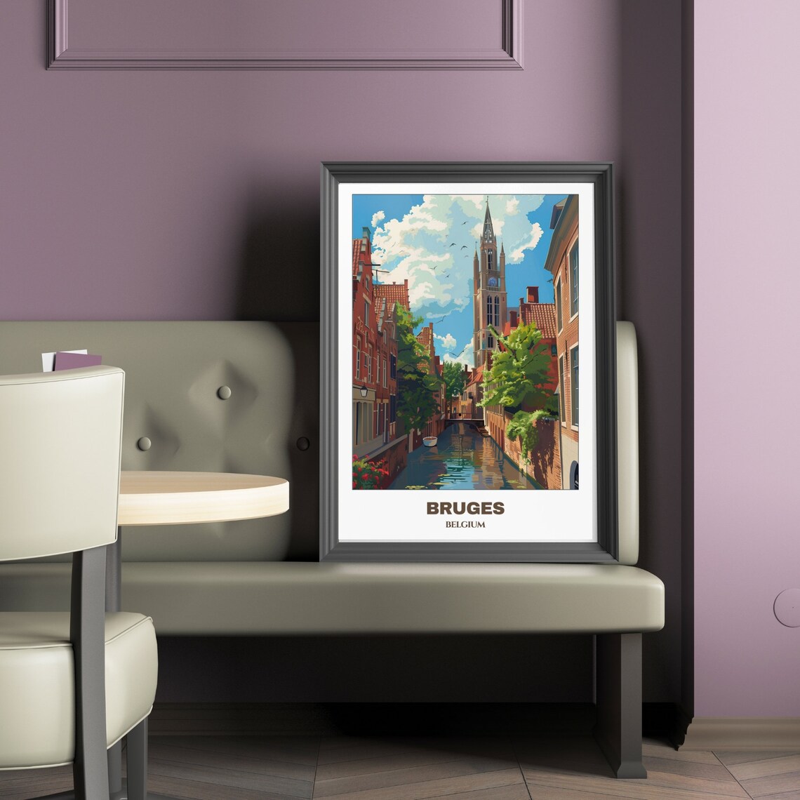 Bruges Belgium Canal Belfry Tower Medieval Street Travel Poster - Image 2