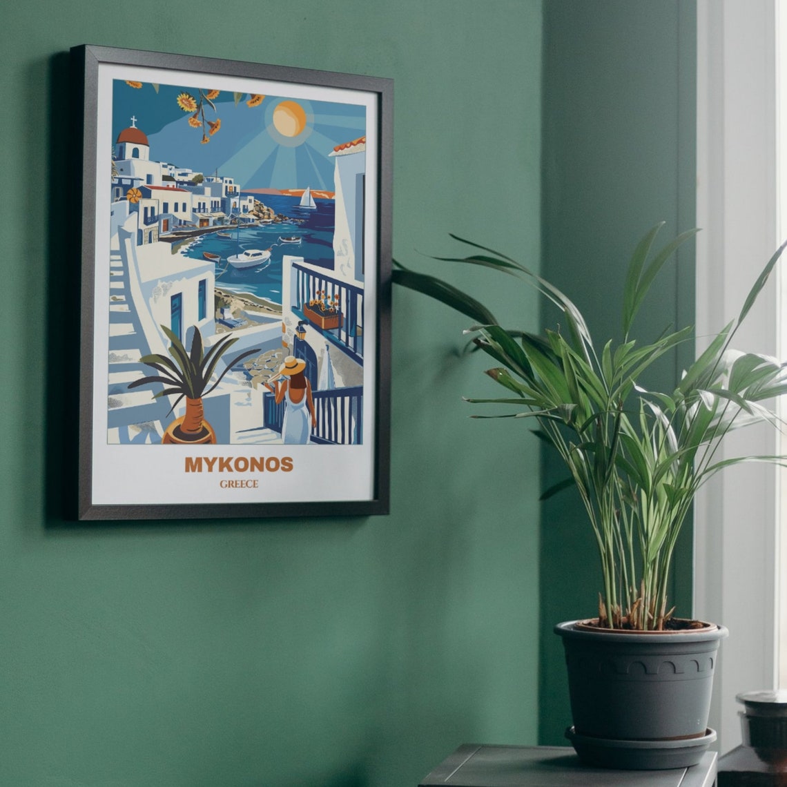 Mykonos Greece Whitewashed Village Harbor Sunlit Scene Poster - Image 5