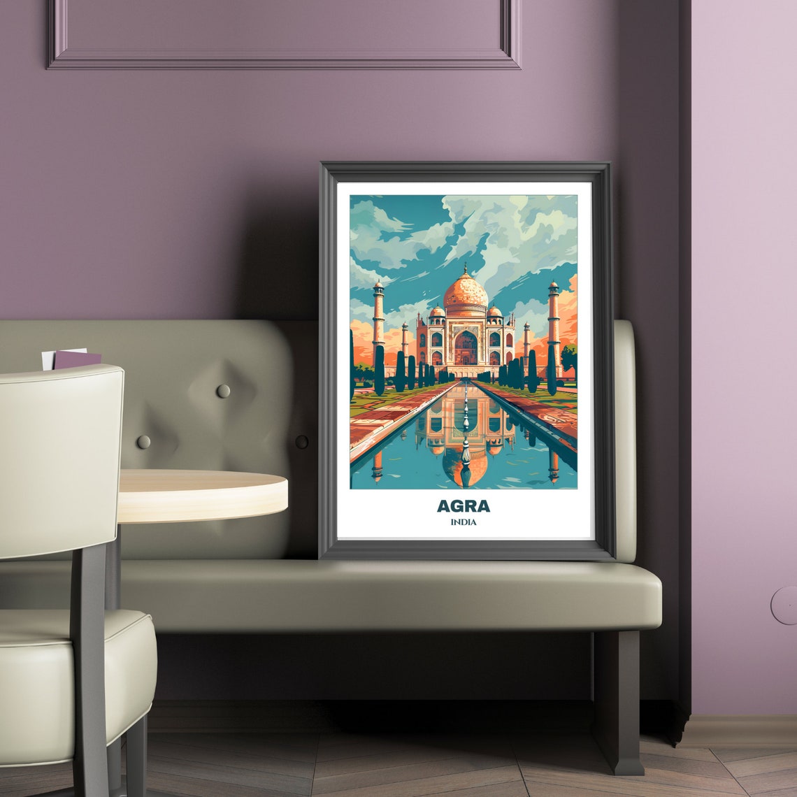 Taj Mahal Sunset Golden Reflection Pool Agra India Iconic Poster - Image 2