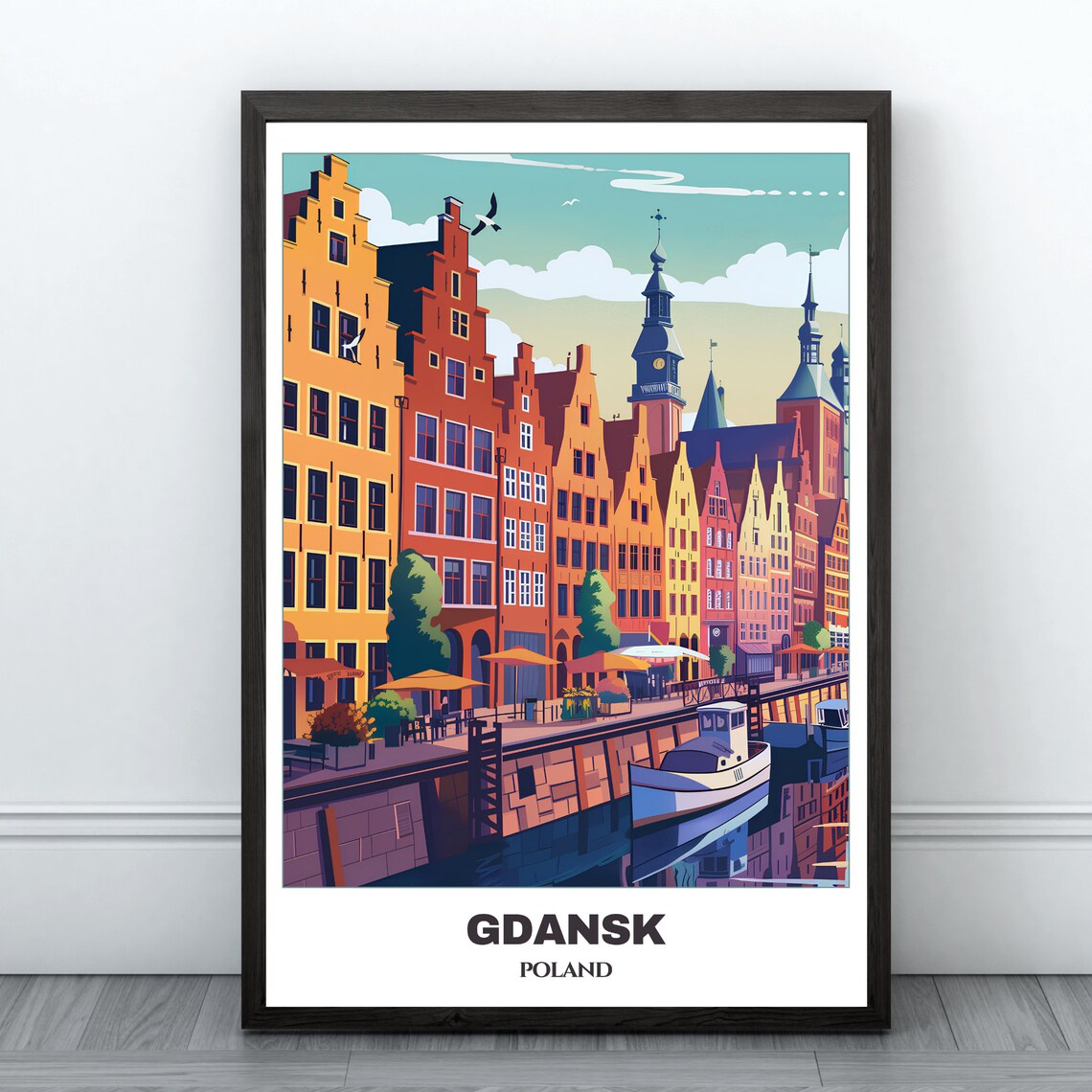 Gdansk Riverside Embankment Historic Houses Boat Summer Poster