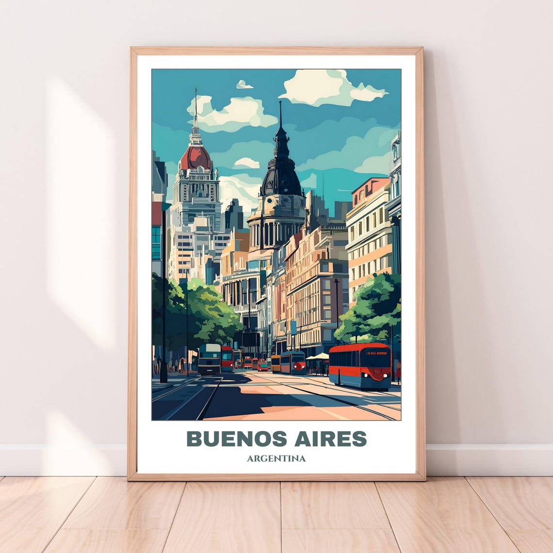 Buenos Aires Congress Palace Red Buses Tree Lined Street Poster - Image 3