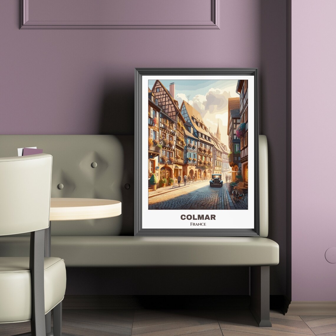 Colmar France Historic Old Town Street With Vintage Car Poster - Image 2