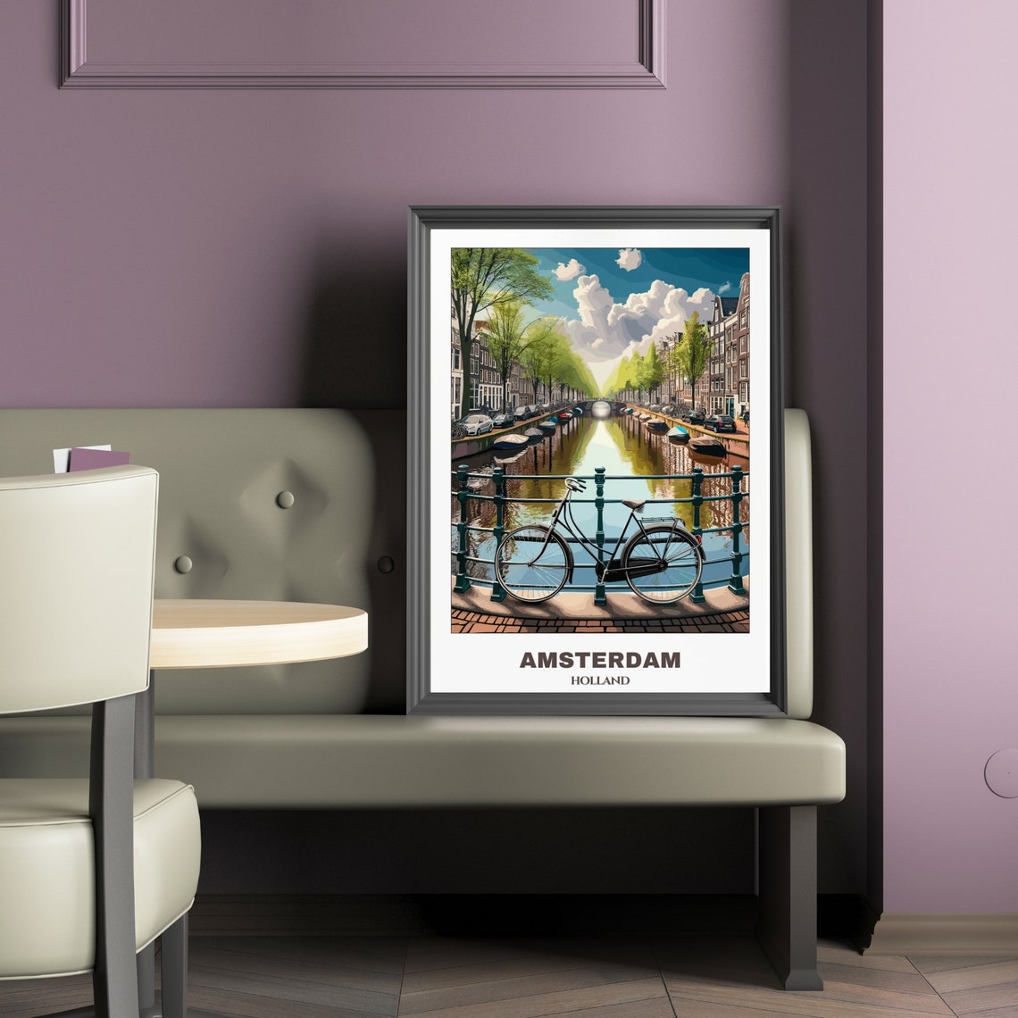 Amsterdam Holland Canal Bridge Bicycle Sunlit Morning Poster - Image 2