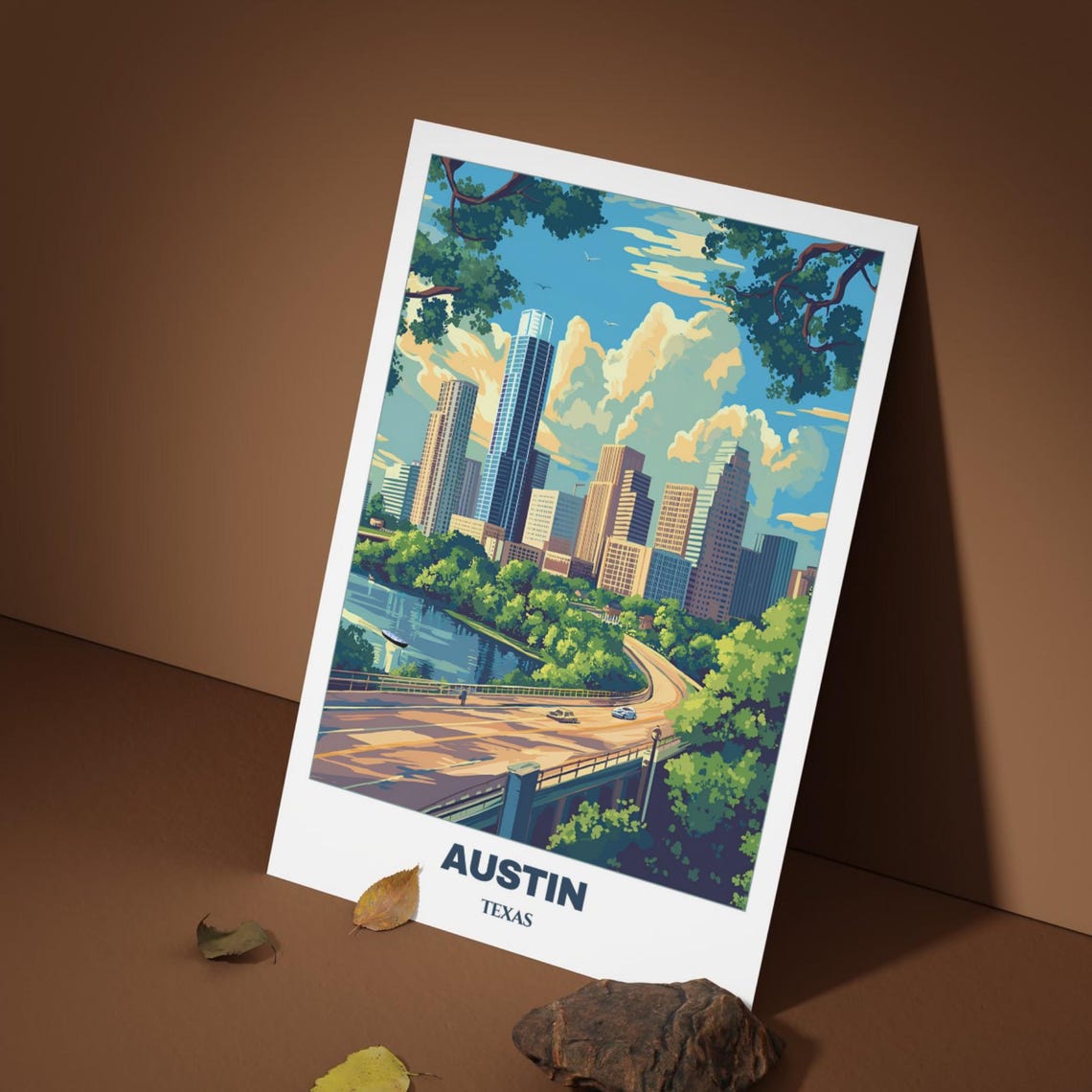 Austin Downtown Skyline Bridge Highway Sunset River View Poster - Image 3