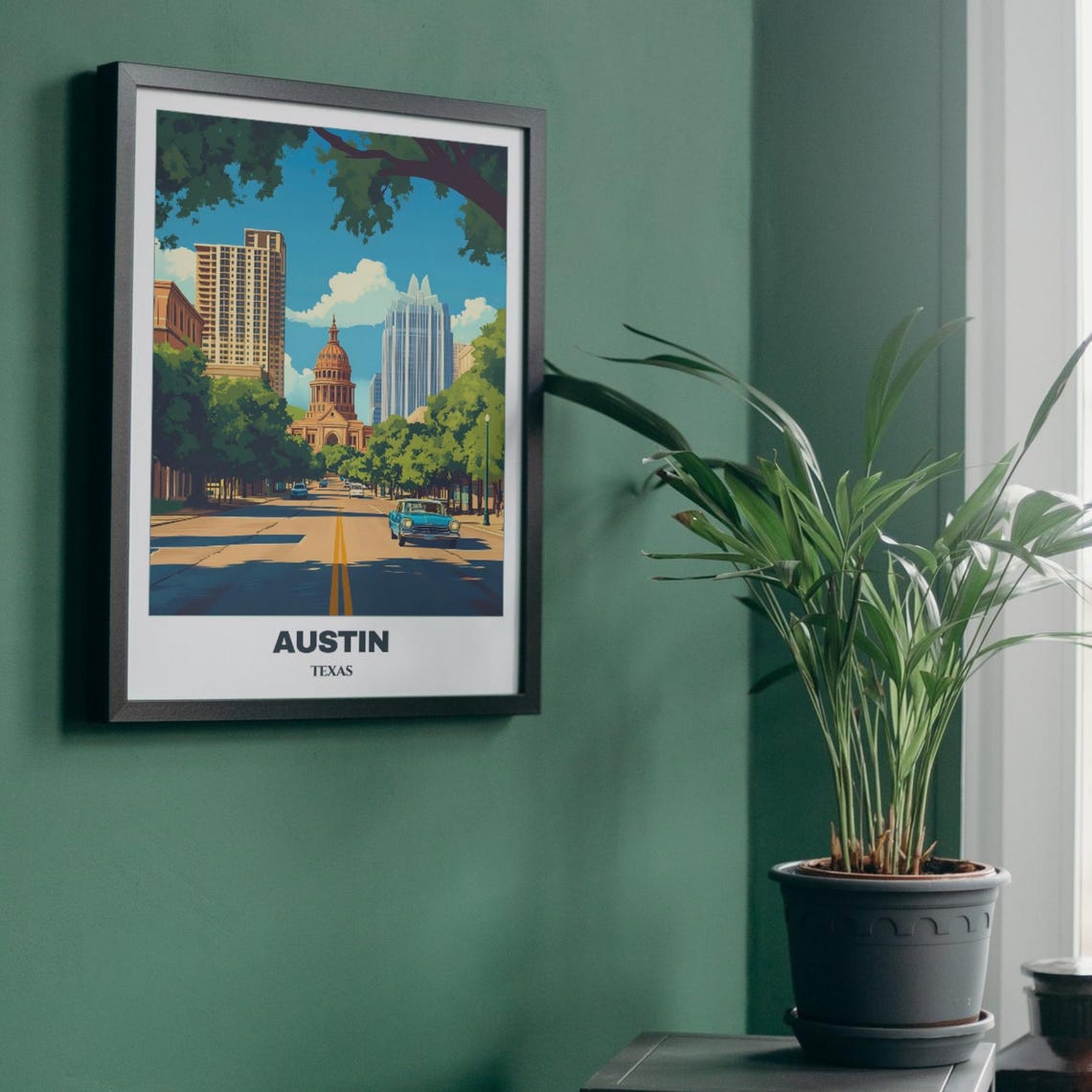 Austin Congress Avenue Texas State Capitol Classic Car Poster - Image 5