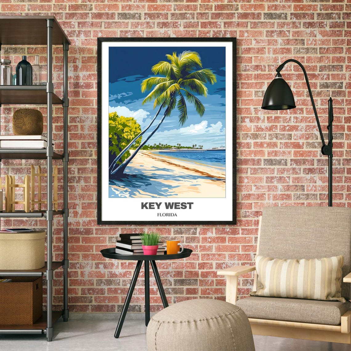 Key West Florida Beach Palm Trees Ocean View Vintage Travel Poster - Image 2