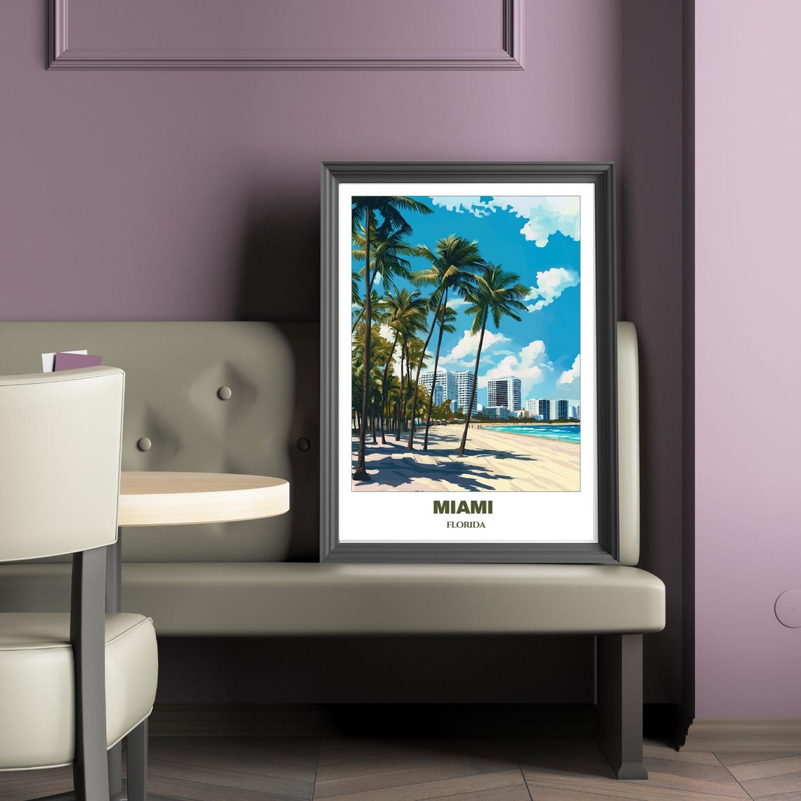 Miami Beach Palm Trees High Rise Hotels Turquoise Sea Poster - Image 2
