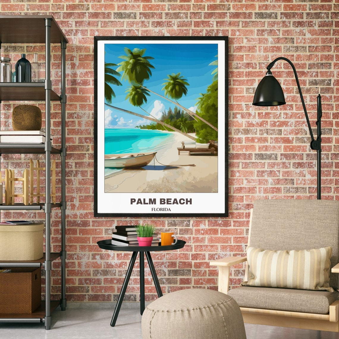 Palm Beach Florida Tropical Shore Palm Trees Beach Boat Poster - Image 2
