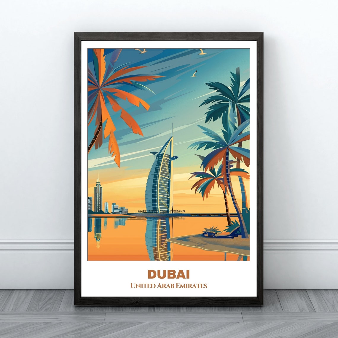 Dubai Travel Poster United Arab Emirates Travel Poster Cityscape Painting Print Wall Art Travel Room Decor Dubai Trip