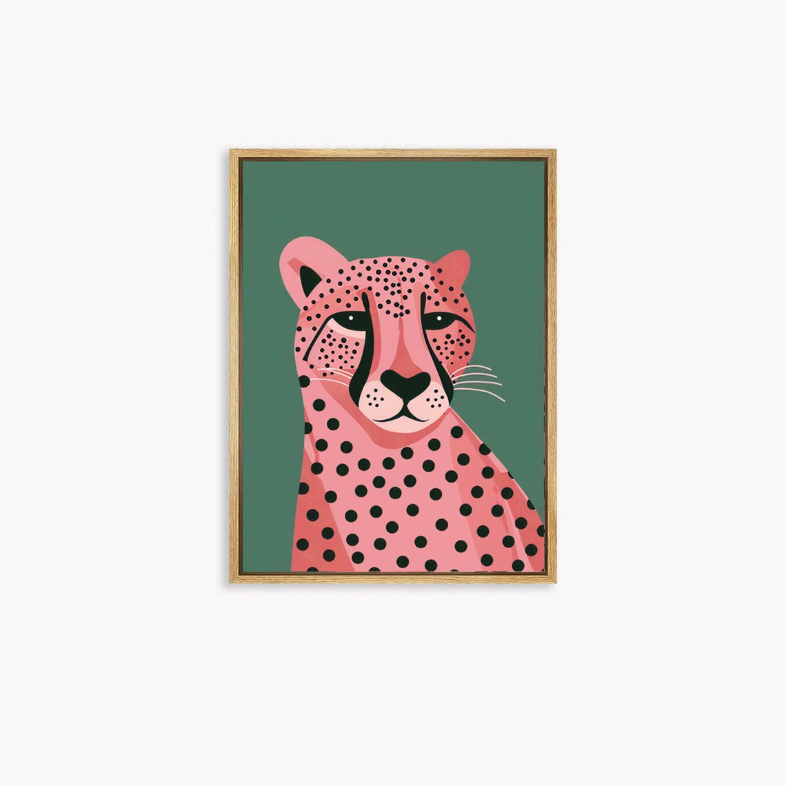Pink Cheetah Portrait on a Green Background Modern Pop Art Poster