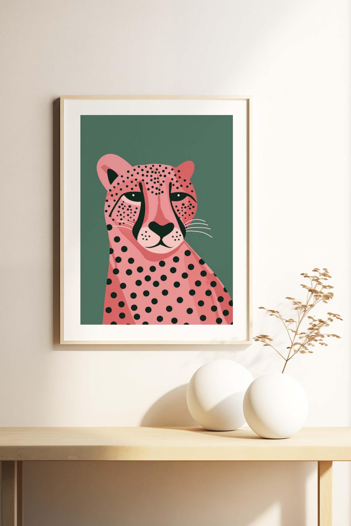 Pink Cheetah Portrait on a Green Background Modern Pop Art Poster - Image 3