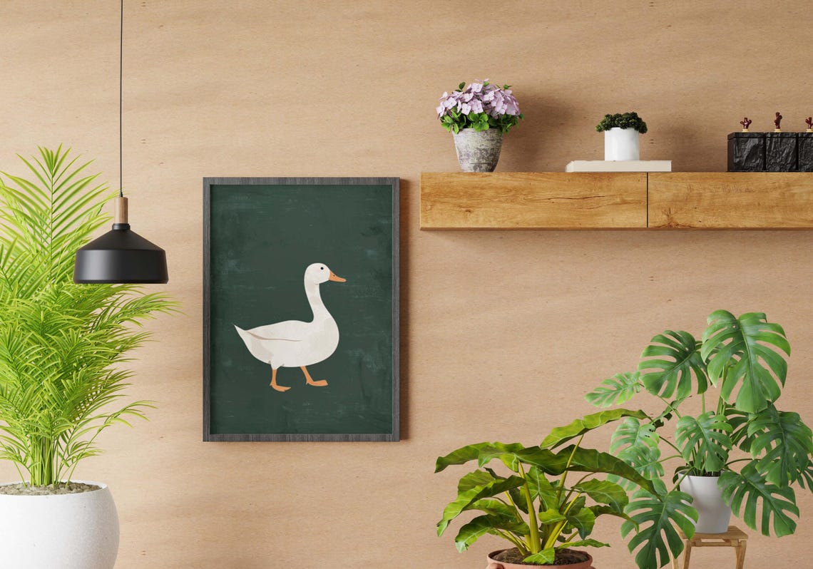 White Goose Side Profile on Dark Green Minimalist Chalkboard Poster - Image 4