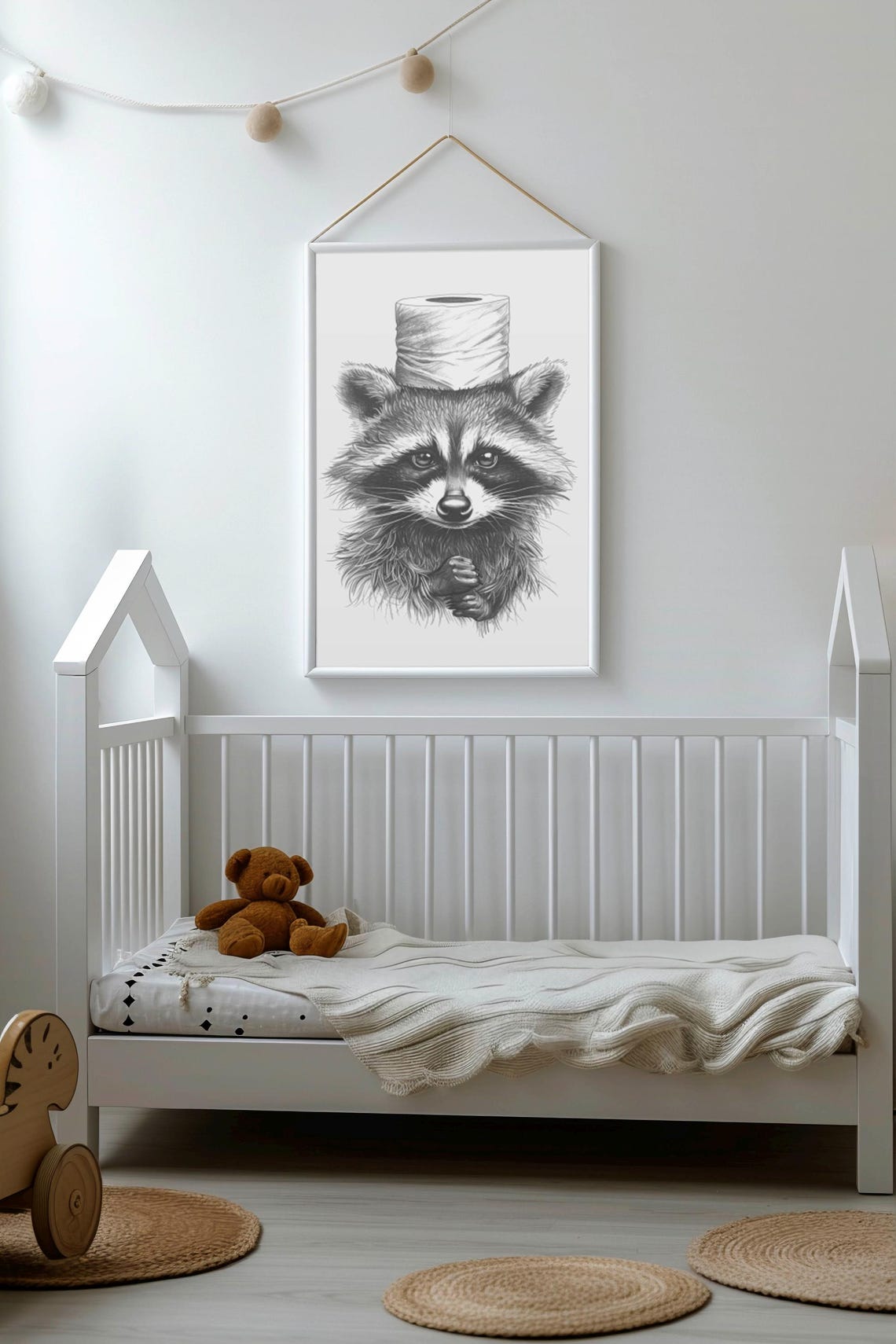 Raccoon Room Decor Raccoon Bathroom Portrait Funny Raccoon Painting Raccoon Rustic Poster Minimalist Raccoon Print Raccoon Gallery Art - Image 2
