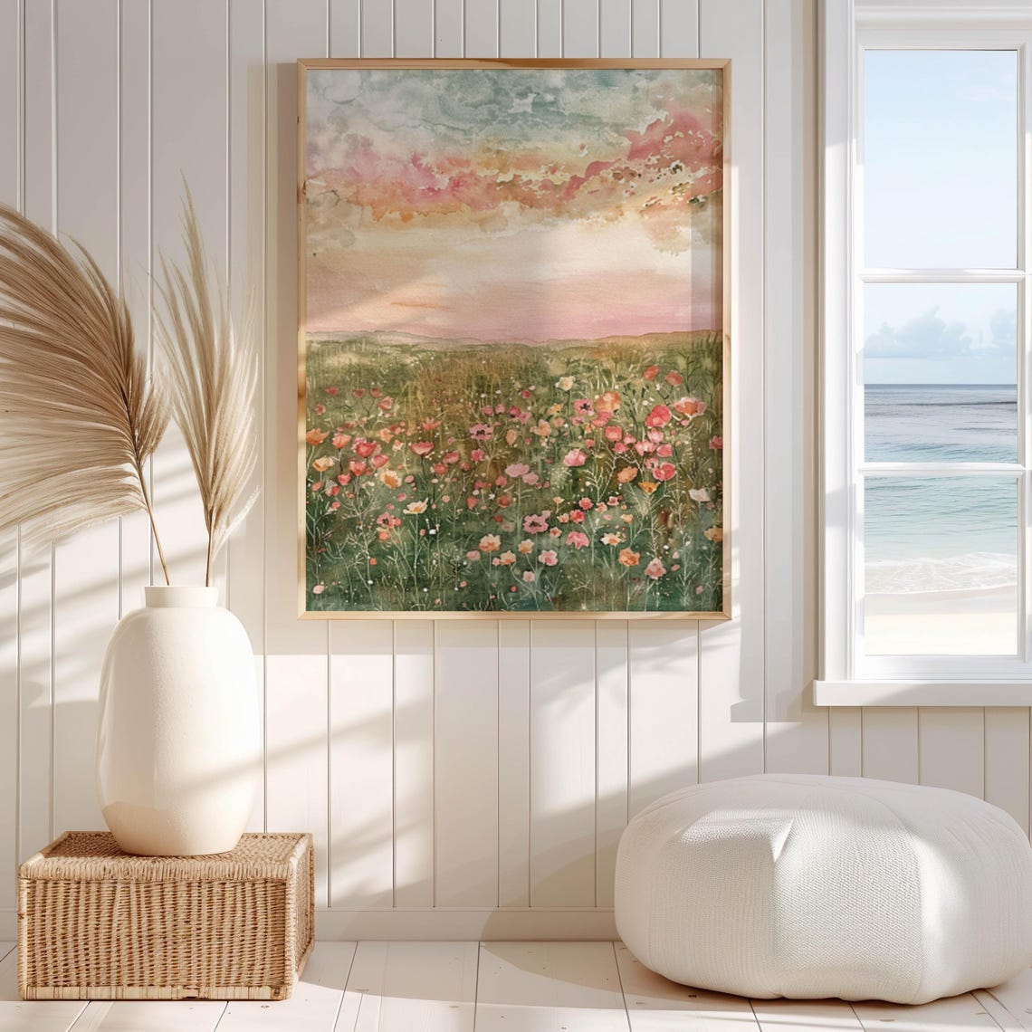 Wildflower Meadow Sunrise Soft Pastel Watercolor Botanical Poster - Image 5