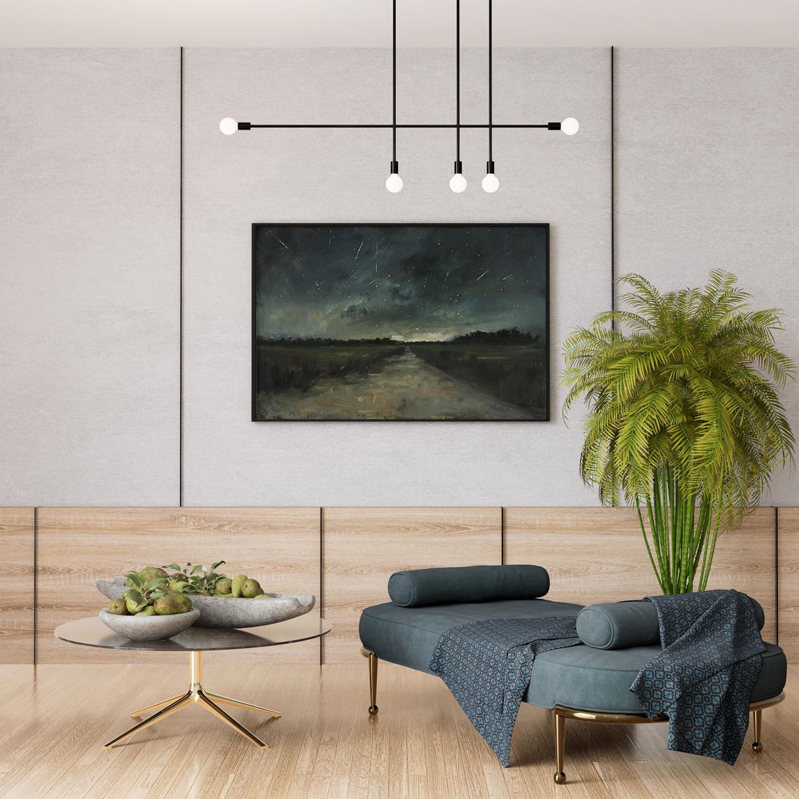 Meteor Shower Over Country Road Moody Night Sky Painting Poster - Image 3
