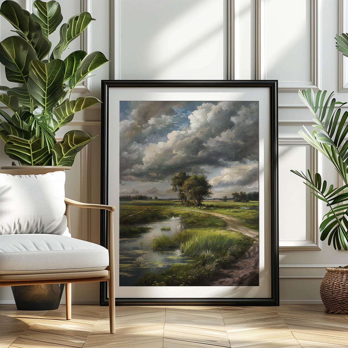 Winding Stream Through Meadow Under Dramatic Cloudscape Poster - Image 3